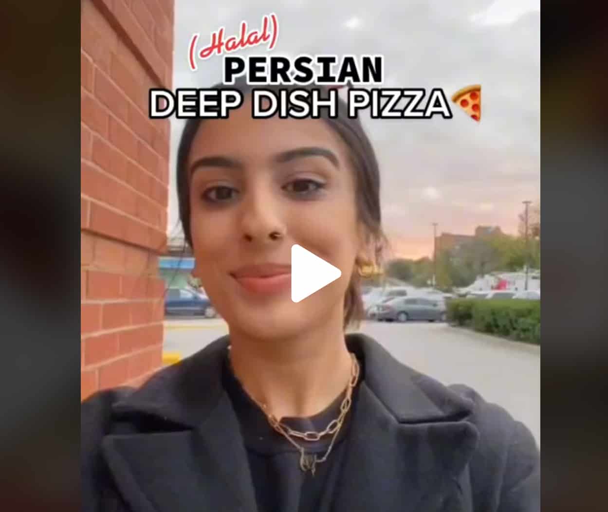 Zumra trying Persian deep dish pizza in Mississauga