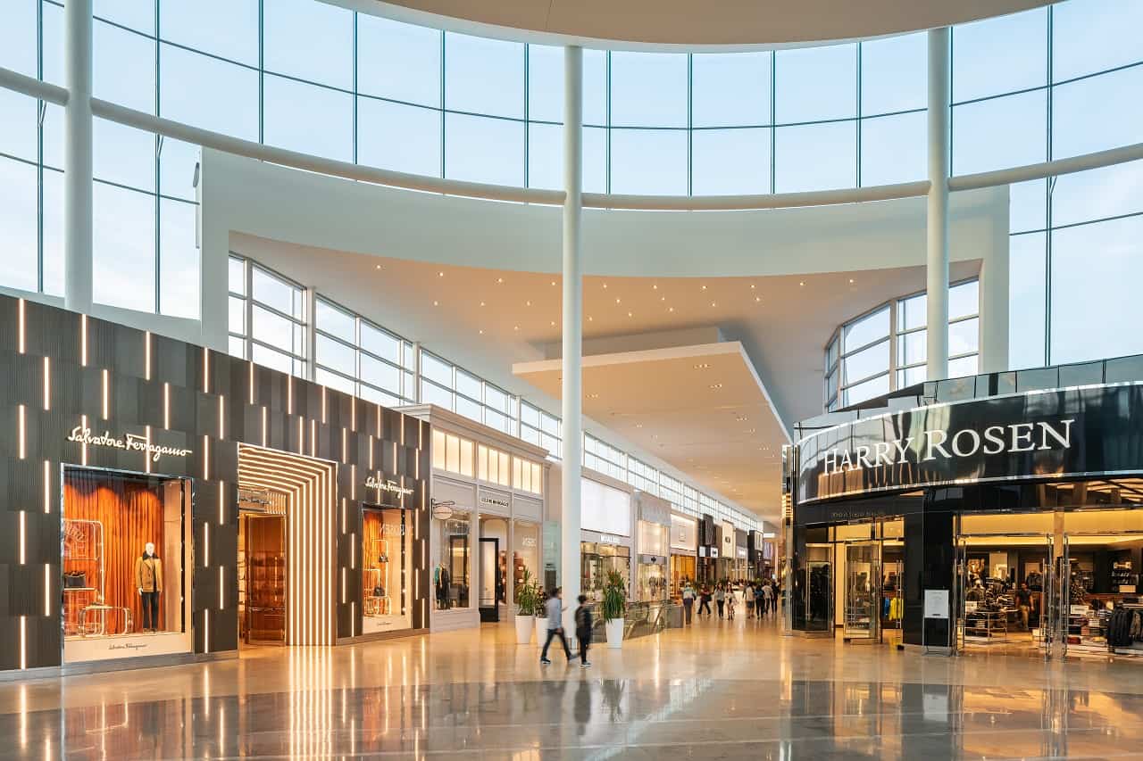 Interior of Square One. Square One in Mississauga is giving away free $30 gift cards to Mississauga residents who bring out-of-towners to the mall, via their new Visiting Friends & Relatives Program (VFR) program.