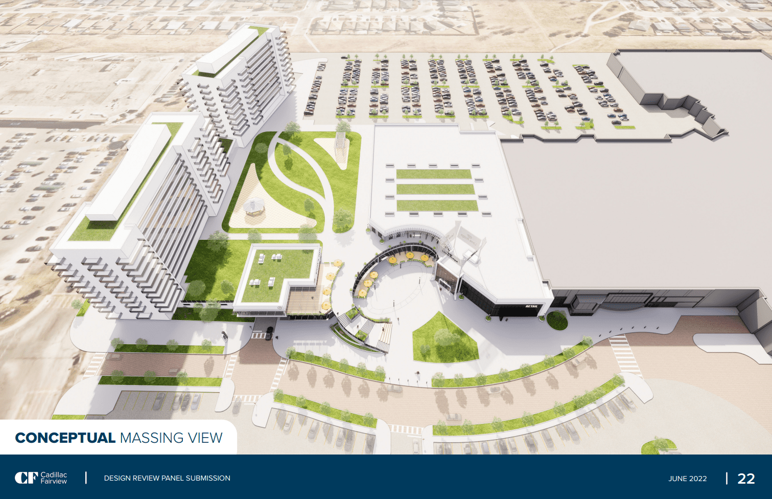 An overhead, digitally constructed preview of the CF Lime Ridge mall redevelopment proposal.