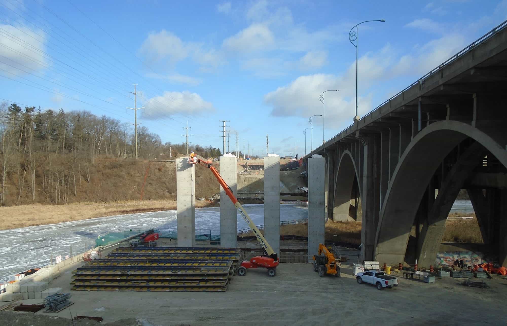 VIDEO: A recent bird's-eye view of work on the QEW bridge over the Credit River in Mississauga