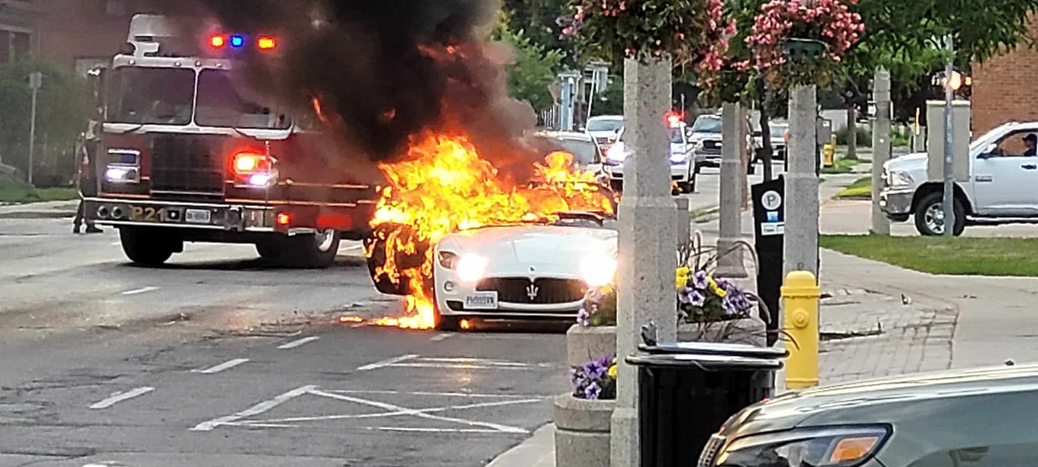 Video: Luxurious automotive explodes in entrance of Oshawa police station; one in custody