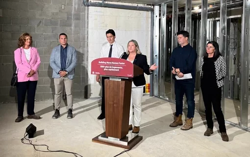 Mayor Andrea Horwath makes a joint affordable housing funding announcement with Prime Minister Justin Trudeau in Hamilton on July 31. COURTESY ANDREA HORWATH VIA TWITTER