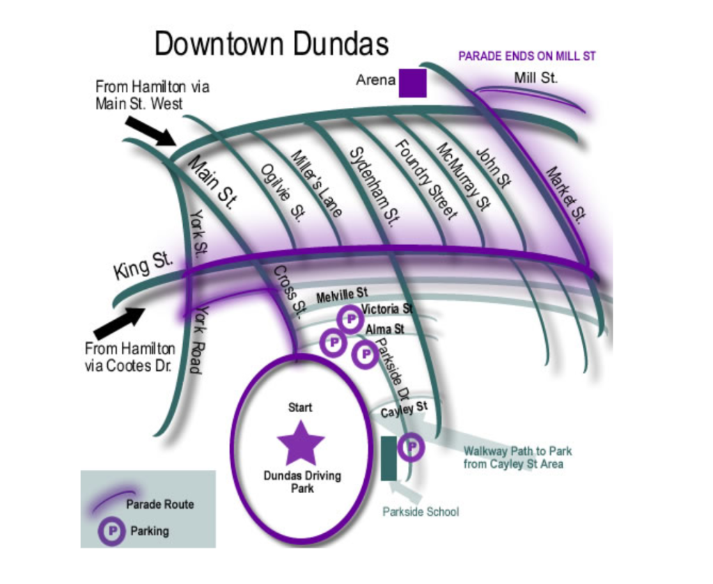 The Dundas Cactus Festival Parade route begins at the Driving Park in Dundas.