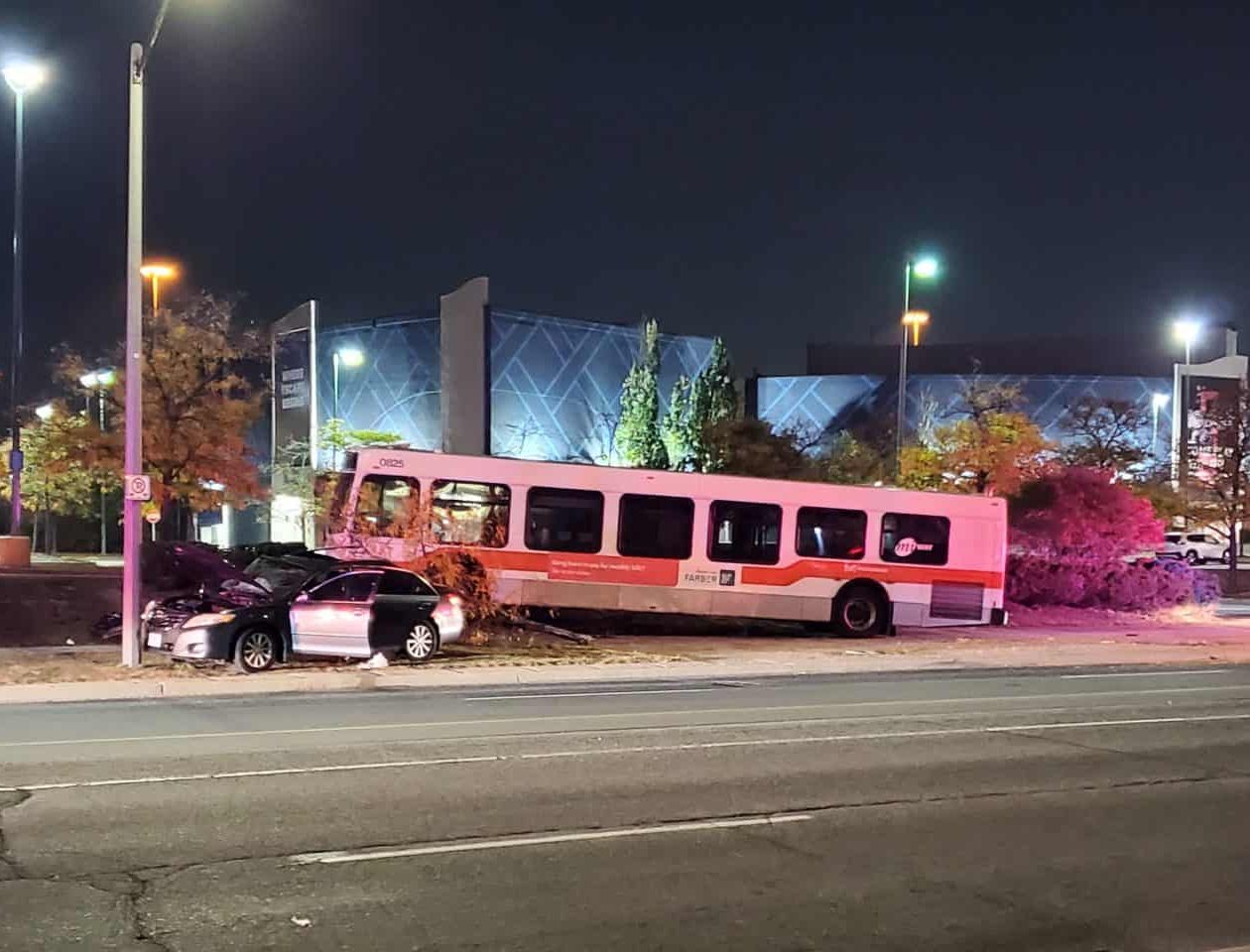 Miway bus smashes into a car in Mississauga