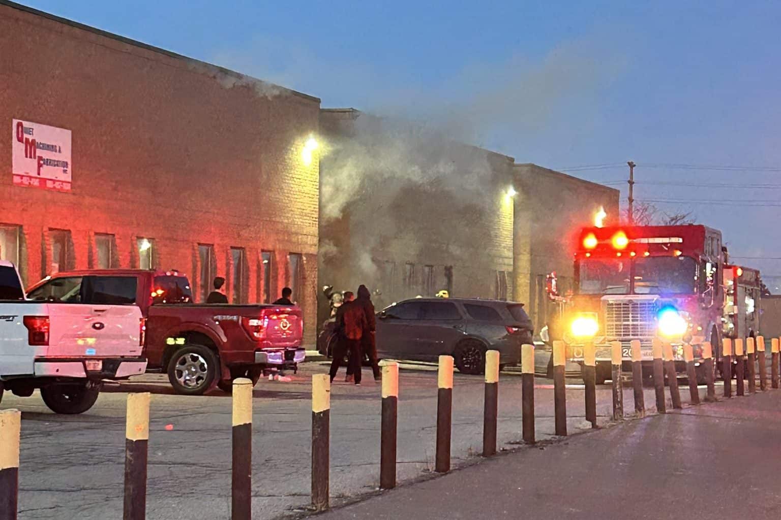 Brampton Fire and Emergency Services (BFES) crews fighting a fire at Dixie Road and Steeles Avenue on Nov. 28, 2023. (Photo: BFES)