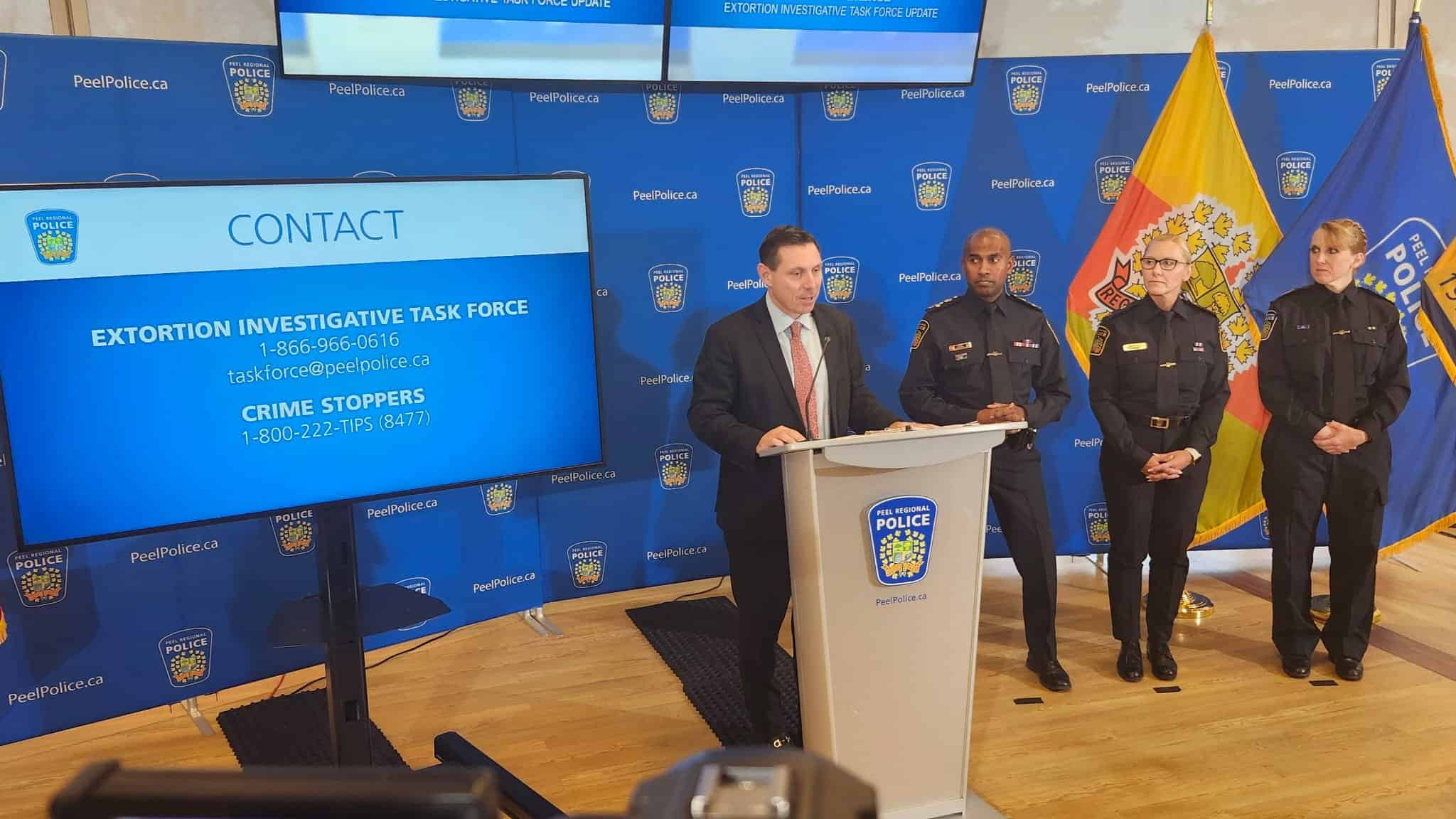 extortion arrests death threats brampton patrick brown task force mississauga brampton