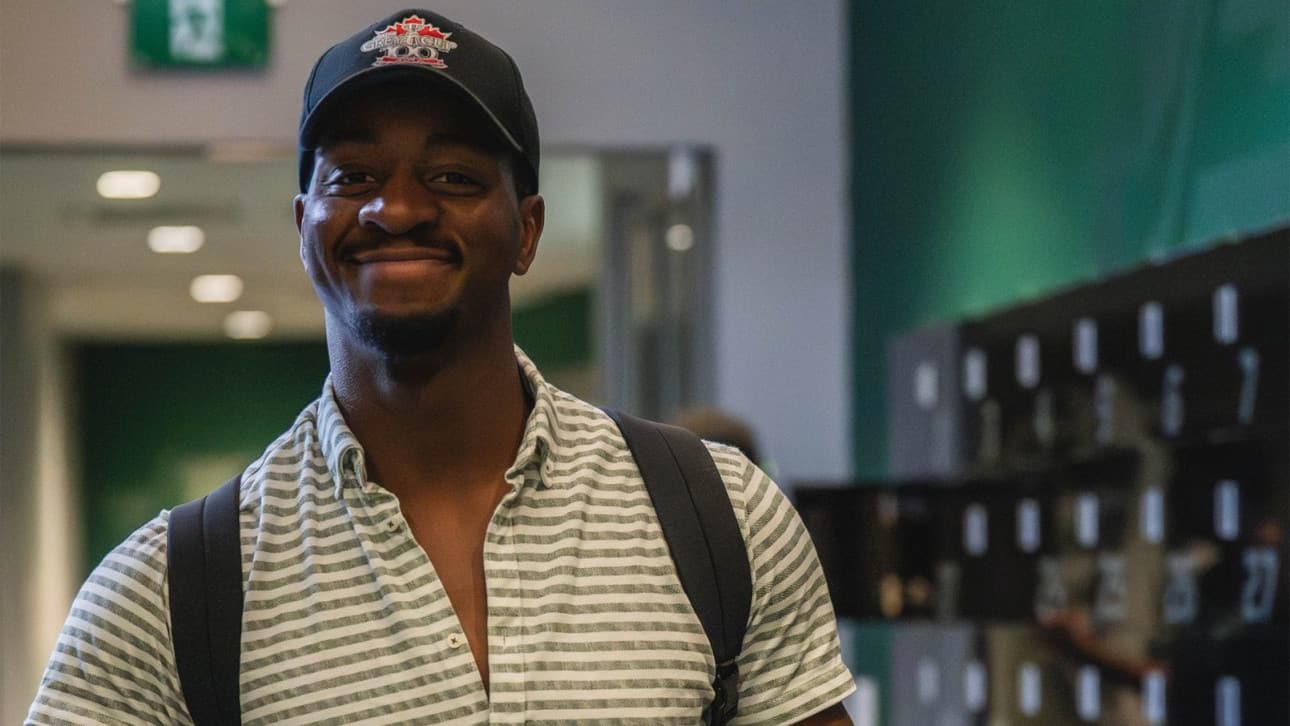 Brampton's Godfrey Onyeka joined Saskatchewan in 2021 and has dressed for 11 regular season games during his time with the club. (Photo: Saskatchewan Roughriders)