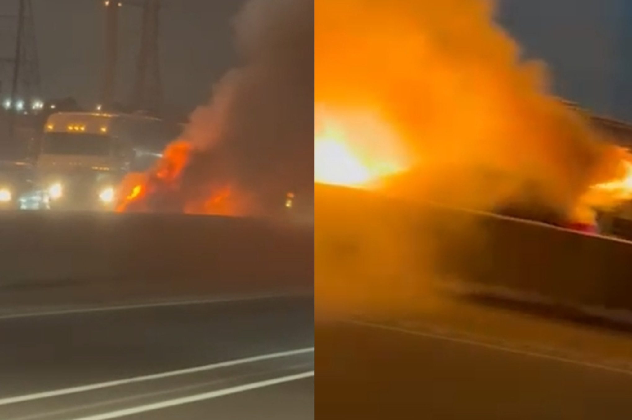 Vehicle fire blocks lane on highway in Mississauga