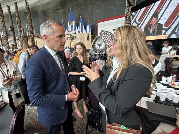 Prime Minister Mark Carney and Mississaugas of Scugog Island First Nation Chief Kelly LaRocca
