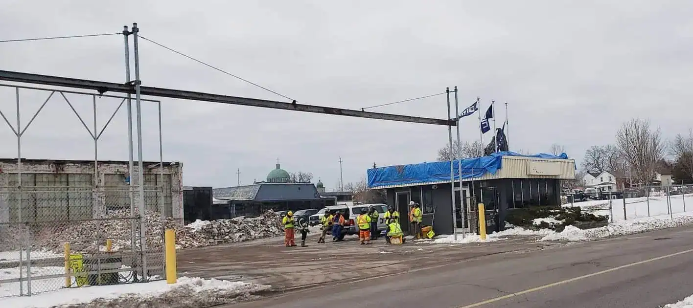 The remaining buildings from a century-plus glqss factory came down in Oshawa to make way for a new development tied in to the new GO station