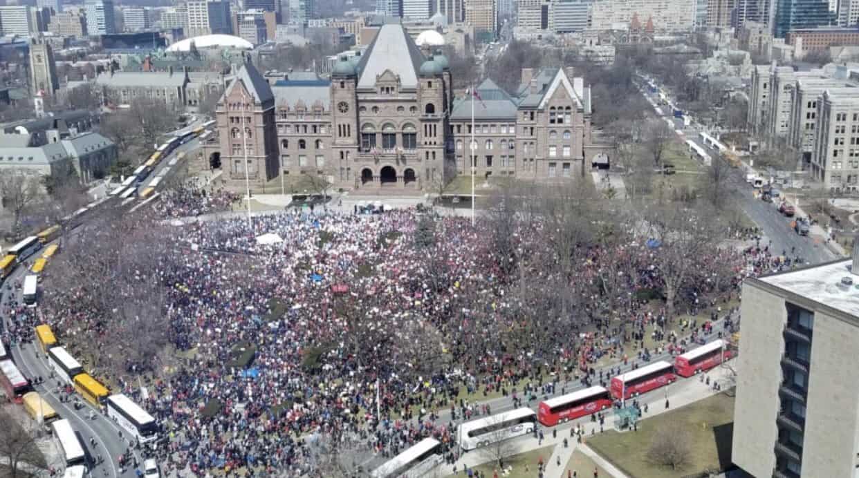 More than 100,000 students from 700-plus high schools across Ontario – believed to be the largest student protest in Canadian history - walked out to protest the Doug Ford government’s proposed cuts to education in 2019. Photo: Ontario