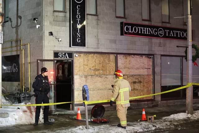 Two teens were charged with attempted arson at Harley G's clothing and tattoo shop in downtown Oshawa. Photo Bill Staxx