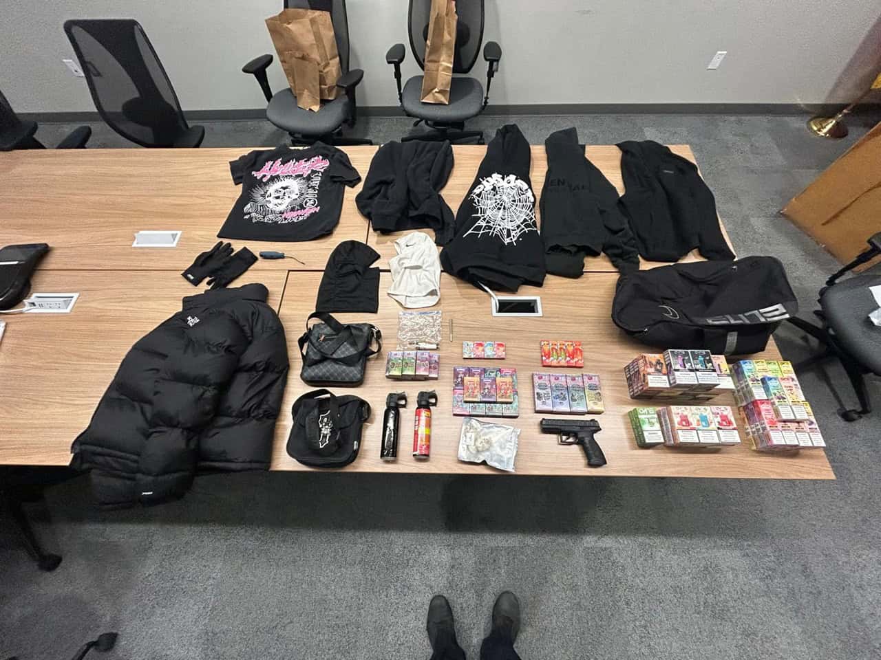 illegal items seized during traffic stop on mississauga highway.
