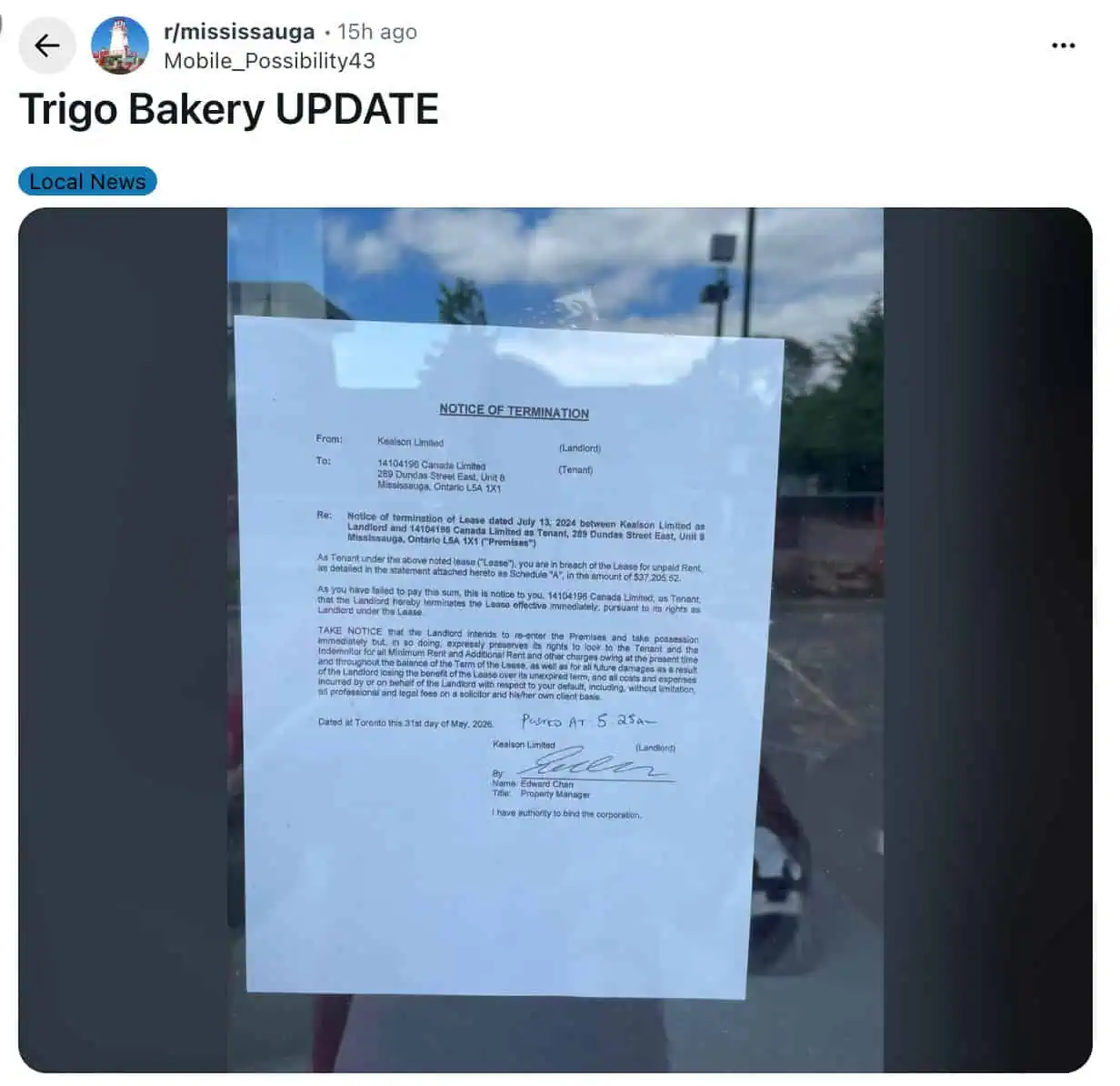 trigo bakery closed mississauga